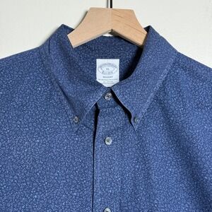 Brooks Brothers Mens Shirt XL Regent Fit Navy Blue Floral Cotton Button Down